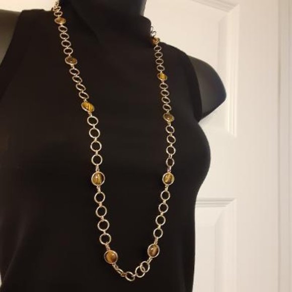 Chaps Gold Tone Chain with Amber Tiger Tone Beads - Picture 4 of 11